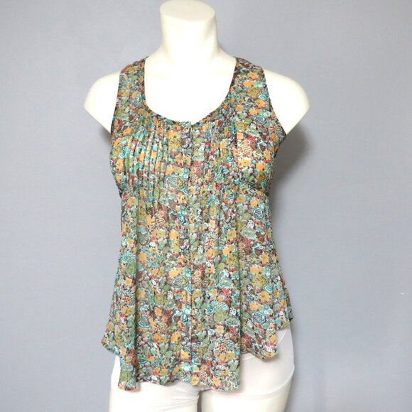 American Rag Floral Pleated Sleeveless Blouse – Size Large - Picture 2 of 8